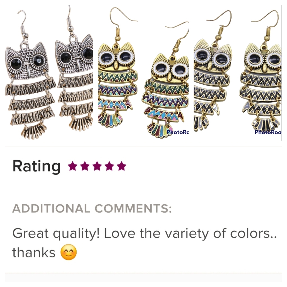 SEE OTHER LISTING Owl Earrings Silver Tone Retro - Picture 2 of 9
